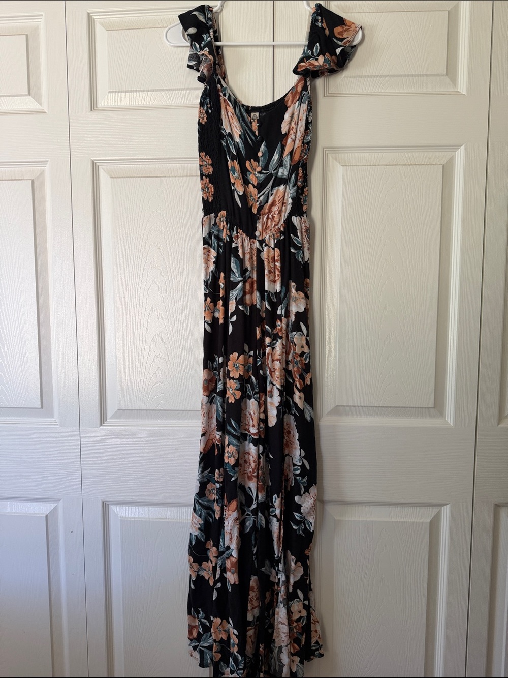 Floral Black Jumpsuit with Ruffle Straps